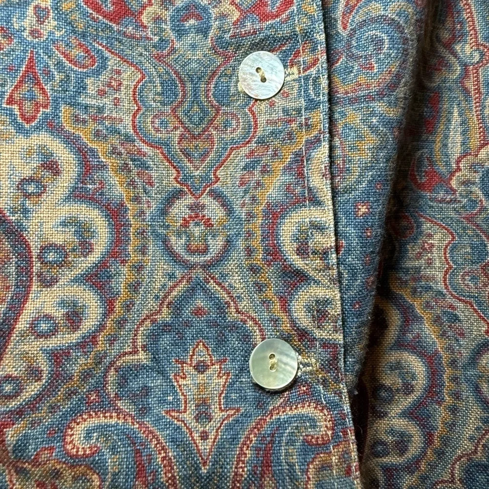 Norm Thompson Vintage Paisley Print Denim Jacket Size XL Red Blue Tan USA Boho